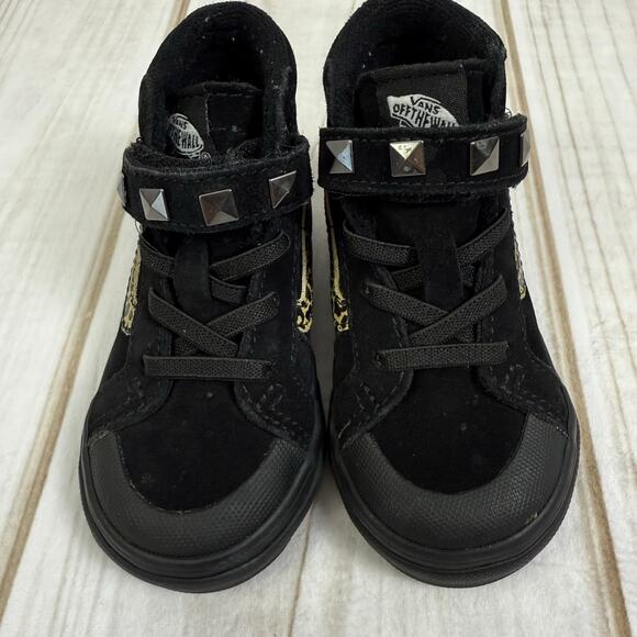 Vans Sk8 Hi Toddler Black Suede Leopard Studded High Top Sneakers Size 5.5C - Picture 2 of 6